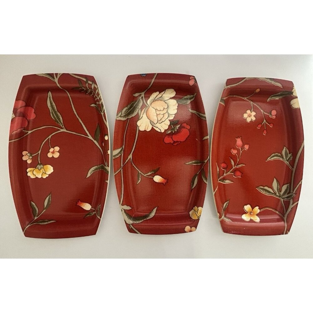6 Plates Match Mates International Laminations Floral Red Luncheon Fancy Picnic - Picture 4 of 13